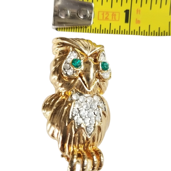 David Collection Gold Tone Rhinestone Owl Brooch - Picture 11 of 12